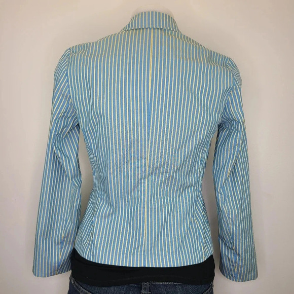Express Vintage Y2K Pale Blue Yellow Striped Cotton Blazer Jacket 0 - Picture 7 of 10